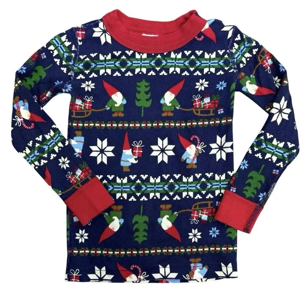 Hanna Andersson Kids Holiday Long John Pajama Set Size US 4 Blue Gnome Sweet - Picture 2 of 9